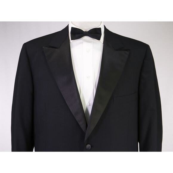 Tom James Vintage 70s Black Peak Lapel Tuxedo Blazer Jacket Wedding Custom 46R - Picture 3 of 8